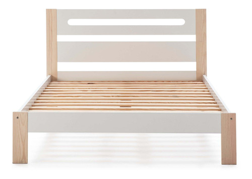 Cama Slyke Blanco Y Madera Këssa Muebles