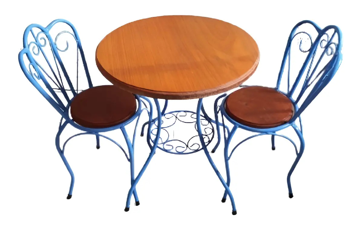 Kit Mesa Infantil 2 Cadeiras Madeira Ferro Azul 55cm Altura