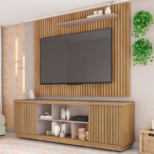 Rack Com Painel Para Tv Até 65 Polegadas Simetria 2 Portas Cor Marrom-escuro