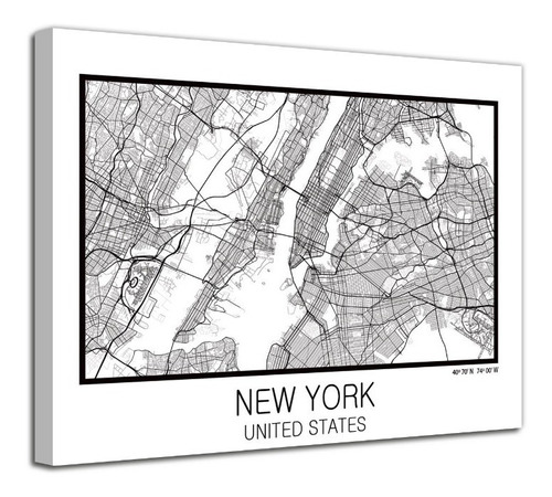 Cuadro New York Usa Mapa En Lienzo Decorativo Foto Canvas