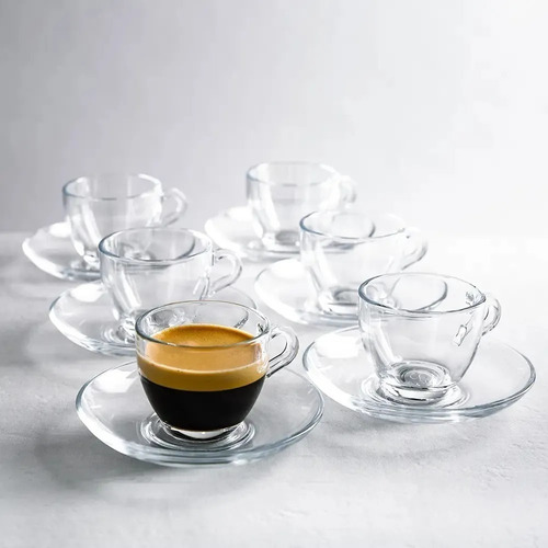 Imagen 3 de 5 de Cafetera Con Émbolo + Set X 6 Tazas Vaso C/ Plato Café