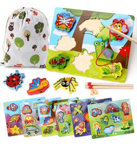 Juego De Pesca Madera Magnética Juguete Didáctico Montessori