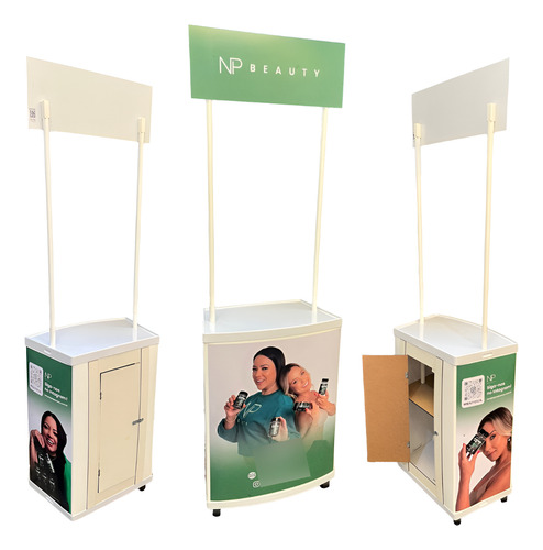 Balcão Promocional Pdv Stand Plástico C/ Rodas Porta Bolsa