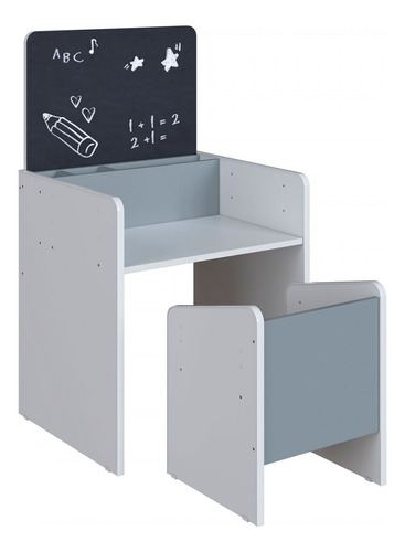 Mesa Infantil Le Petit Com Cadeira E Lousa Branco/azul - Cor Branco