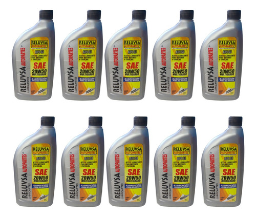 Reluvsa 900ml 12 Piezas Aceite Motor A Gasolina 20w50 Sj 