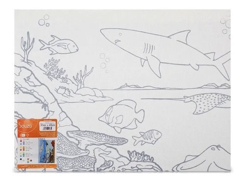 Tela De Pintura Desenhada Riscada 30x40 Oceano Tubarão Souza