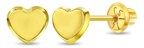 Aretes Clásicos De Oro Amarillo De 14 K Con Forma De Corazón