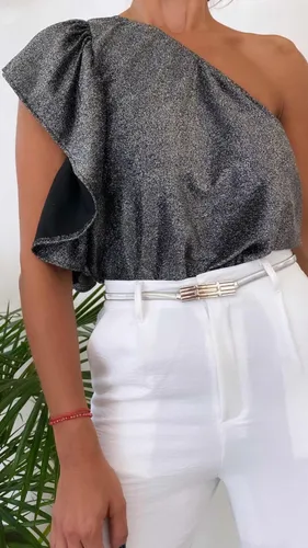 Top Lurex Un Solo Hombro Con Volado Env o gratis