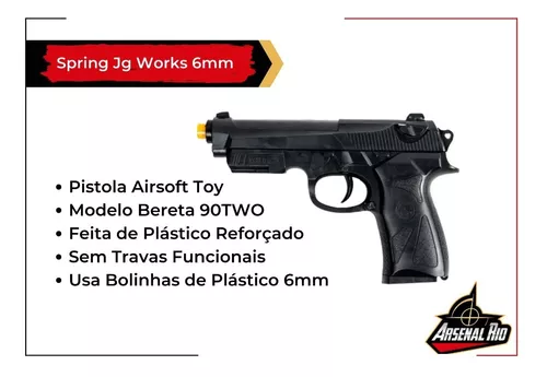 Pistola Airsoft Beretta 92 Spring - Plástico - Toy - Calibre 6,0mm
