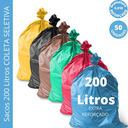 Saco De Lixo 200 Litros Super Reforçado Coleta Seletiva 50un Cor Azul