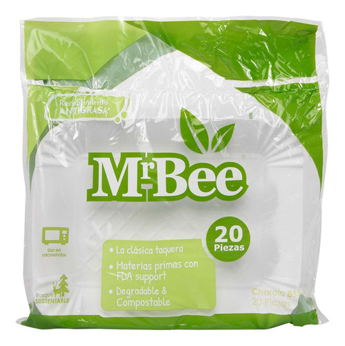 Platos Mr Bee Charola Biodegradable Paquete Con 20 Piezas