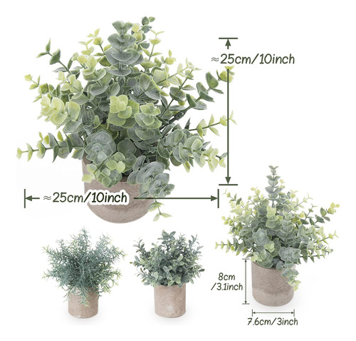 Juego 3 Mini Plantas Artificiales En Maceta Decoración Hogar