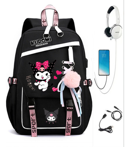 Xb M Mochila Escolar Usb Con Cordones Kuromi + Reloj