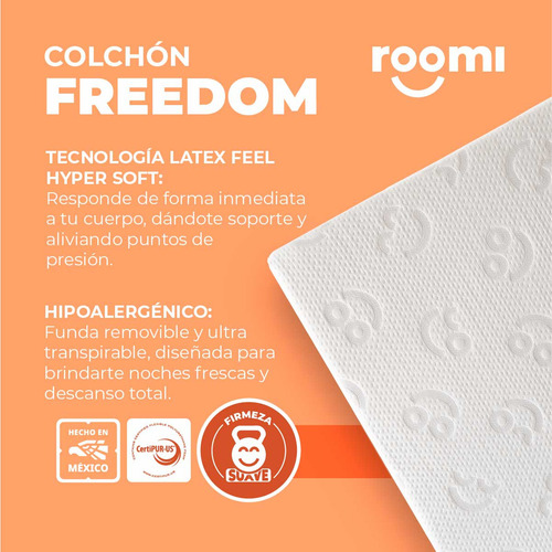 Colchón King Size roomi freedom Tecnología Latex Feel Hyper Soft Gran Suavidad y Soporte Funda Removible Firmeza Suave 30 cm Altura