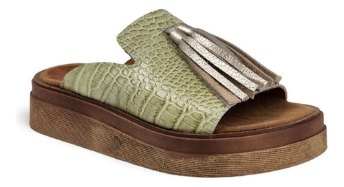 Sandalias Zuecos Houston Antonella Cuero Vacuno Verde Croco