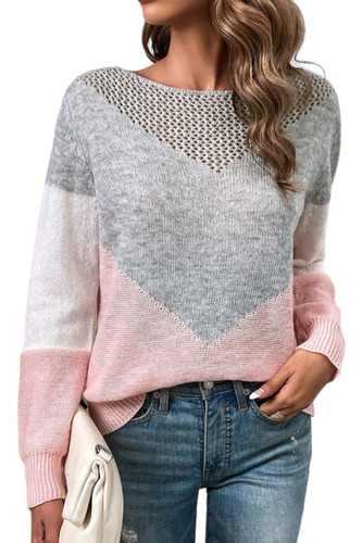 Sweater Color Conbinado Cuello Barco 