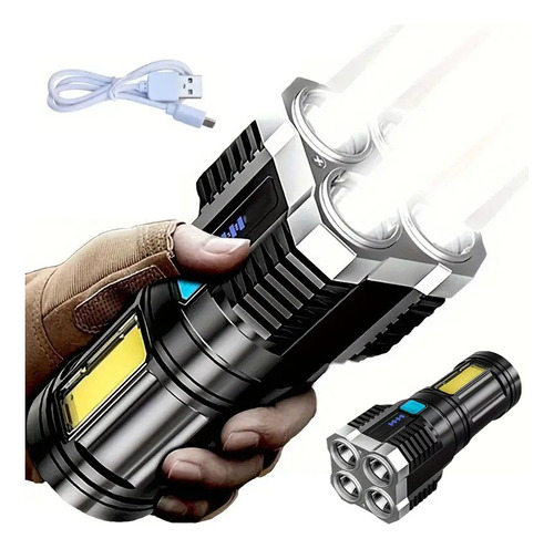 Linterna Led Usb Recargable Alto Alcance 330m 4 Focos Color