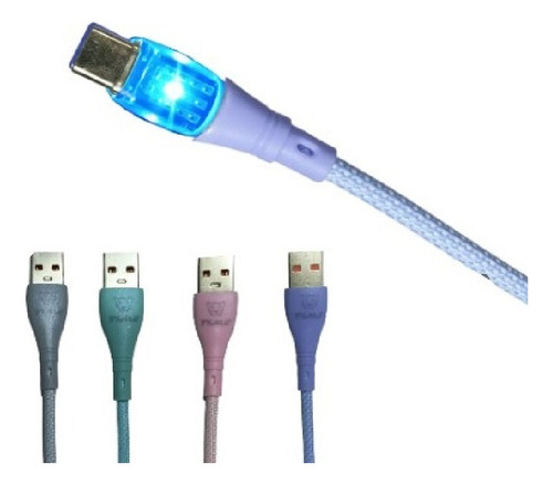 Cable Usb A Tipo C Time Con Luz Mallado  Carga Rapida 3.1