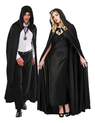 Capa Negra Capucha Dracula Vampiro Disfraz 130 Cm Halloween