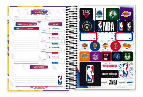 Caderno Times 10 Matérias Nba 160 Fls Capa Dura Lakers Cor Amarelo