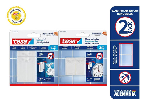 Pack 2 Clavos Adhesivos Removibles Tesa - 2kg & 4kg