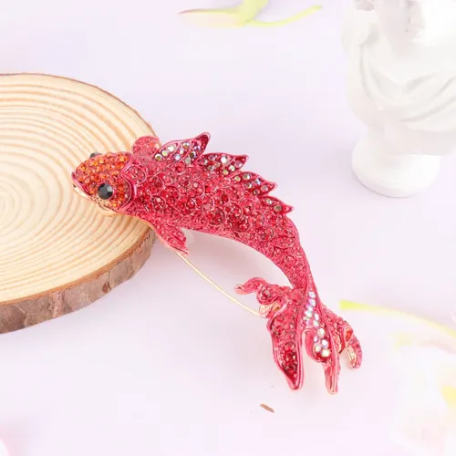 Broche De Carpa De Pez Koi Rojo Con Diamantes De Imitación,
