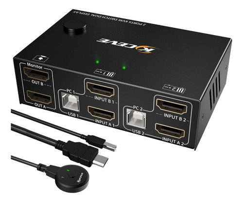 Conmutador Kvm De Doble Monitor Hdmi 2 Puertos 4k A 30 Hz, C