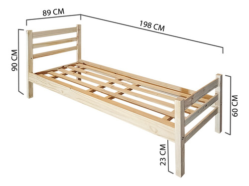 Cama Simple Dormitorio 1 Plaza 80 X 190 Cm Color Natural