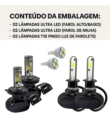 Kit Ultra Led Farol Alto Baixo H4 E Milha Prisma 2006 A 2012