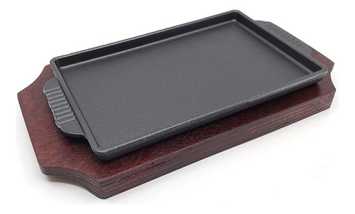 Plato De Fierro Fundido Rectangular Con Base De Madera 25cm