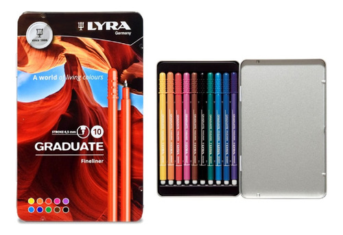 Set 10 Plumines Rotuladores Lyra Graduate Fineliner 