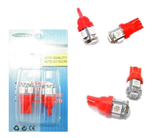 Bombillo 5 Led Tipo Muela T-10  Rojo Rosado Par