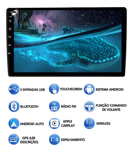 Multimídia 9'' Android Premium Plus+ E-tech 4gb 64gb Câmera