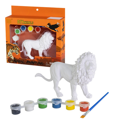 Leão De Brinquedo Para Colorir E Pintar C/ 6 Tintas E Pincel