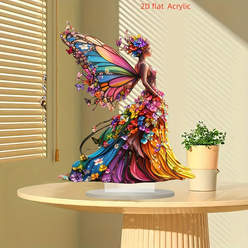 Hada De Mariposas Colorida Con Letrero Y Base