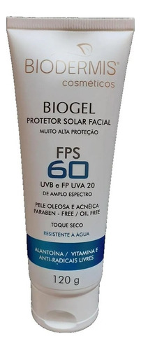 Protetor Solar Facial Biogel Fps 60 Pele Oleosa Biodermis