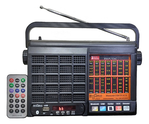 Rádio  Motobras RM-PU32AC AM FM Bluetooth 7 faixas analógico 110V/220V  portátil  cor  preto