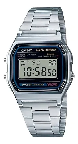 Relógio Unissex Casio Digital Esportivo A158wa-1df Prata Retrô Vi...