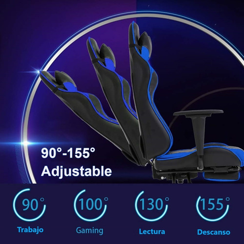 Imagen 5 de 7 de Silla Gamer Semi Profesional Posa Pie Reclinable Ajustable