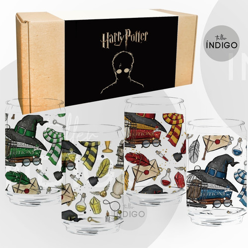 Set Vasos Vidrio Harry Potter  Vidrio Opalizado  X4 Unidades
