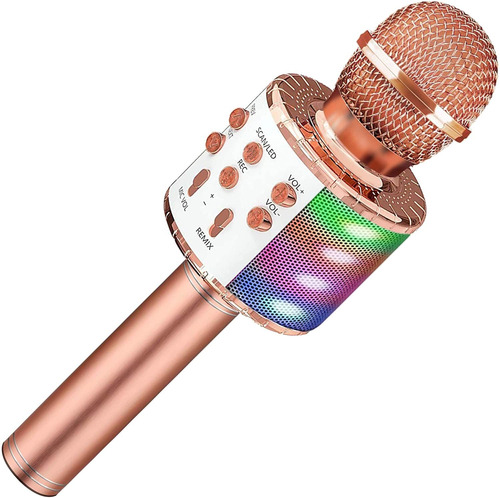 Bluetooth Karaoke Micrófono Inalámbrico Con Luz Led 4...