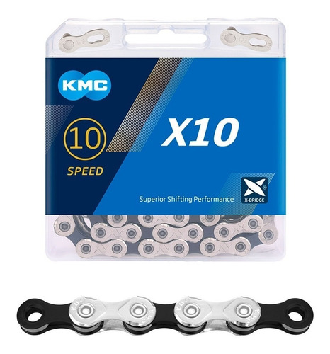 Cadena Bicicleta Kmc X10 10v Missing Link Silver Black