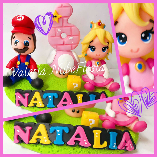 Cake Topper Mario Bros Princesa Peach Vela Pasta Francesa