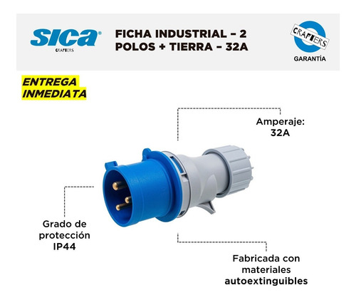 Imagen 2 de 5 de Ficha Industrial Sica - 2 Polos + Tierra - 32a