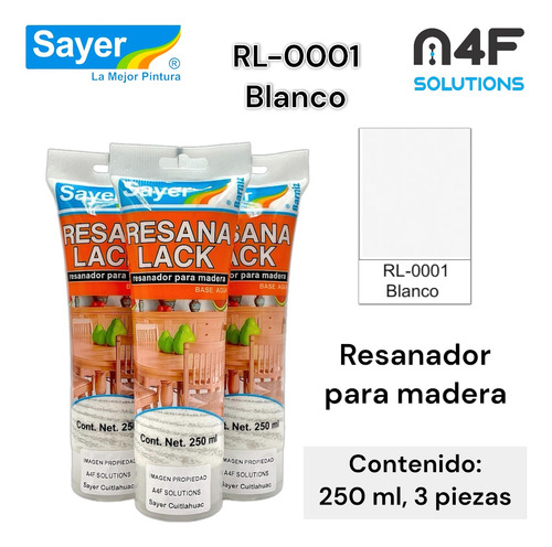 Sayer Resanalack Para Madera Base Agua Blanco (250ml) 3pz