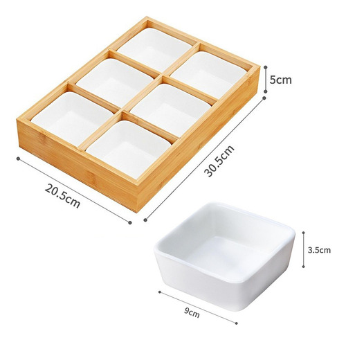 Bandeja De Fruta De Bambú 20,5x30,5x5cm 6 Compartimentos