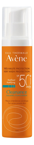 Protector solar  Avène  Emulsión Cleanance 50FPS  en tubo dosificador airless 50mL