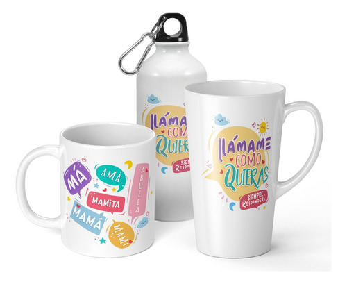 Set De Taza + Botella + Taza Conica Dime Mama De Regalo