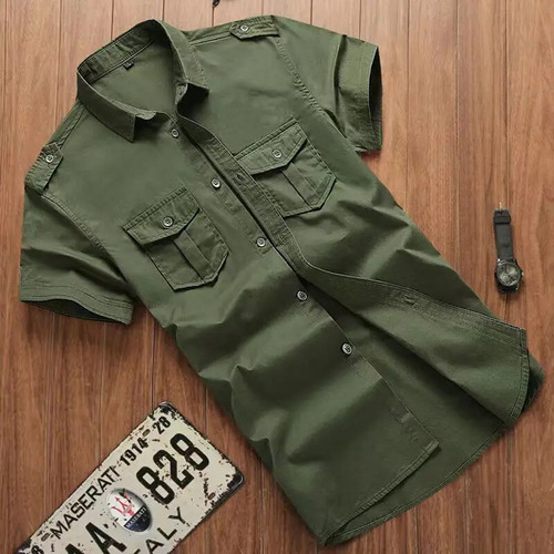 Camisa Militar Para Hombre, Camisa Casual De Algodón De Mang