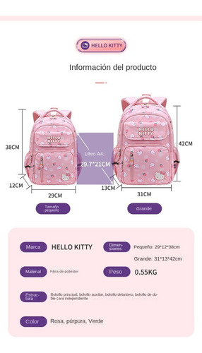 Hellokitty Exquisita Niña Estudiante Mochila Escolar, Los Niños De Protección De La Columna Vertebral Mochila, Bolso De La Computadora De Las Niñas